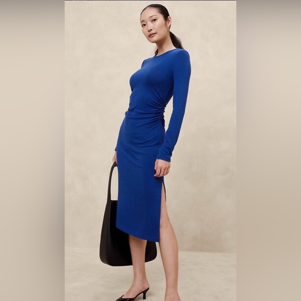 NWT Banana Republic Soft Luxe Blue Sz Lg dress pit2pit 20” length 56”